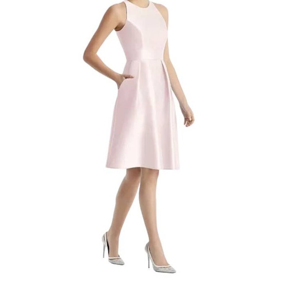 Alfred Sung dress blush D769 pleated satin a-line